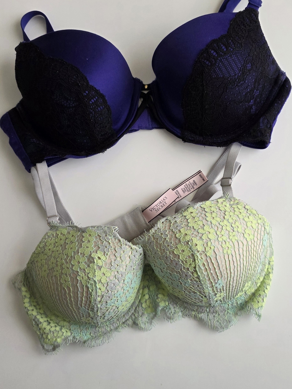Victoria's Secret 34B Purple and Lime Lace Bras (Set of 2)